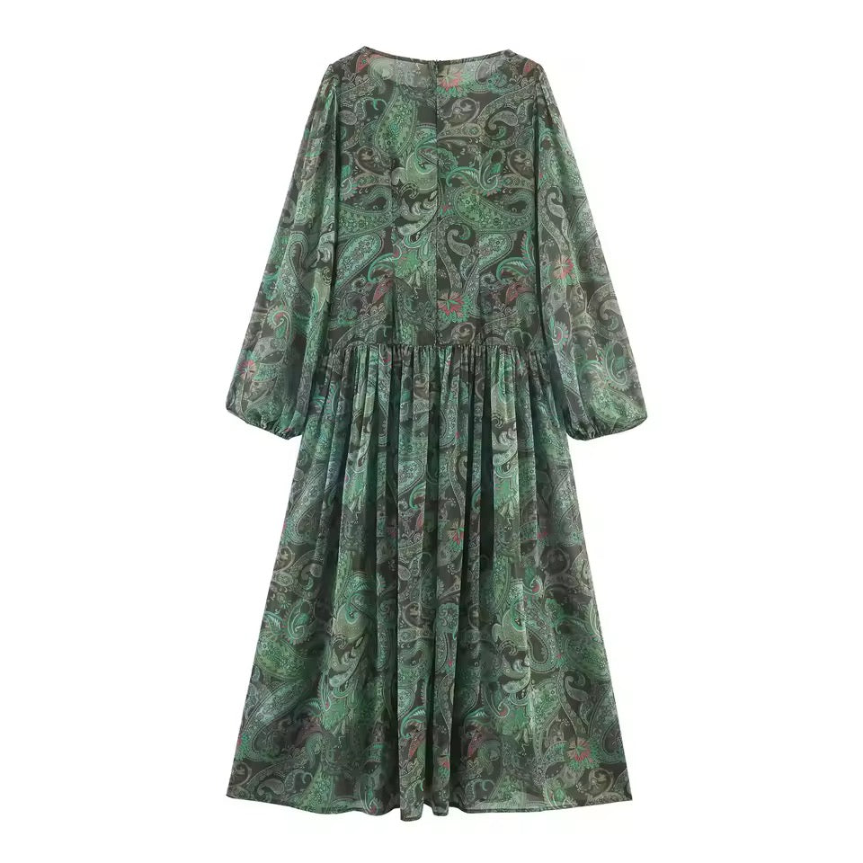 Green floral print dress