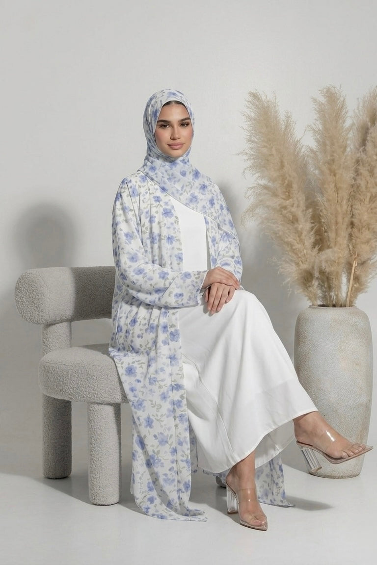 Abaya à fleur bleu