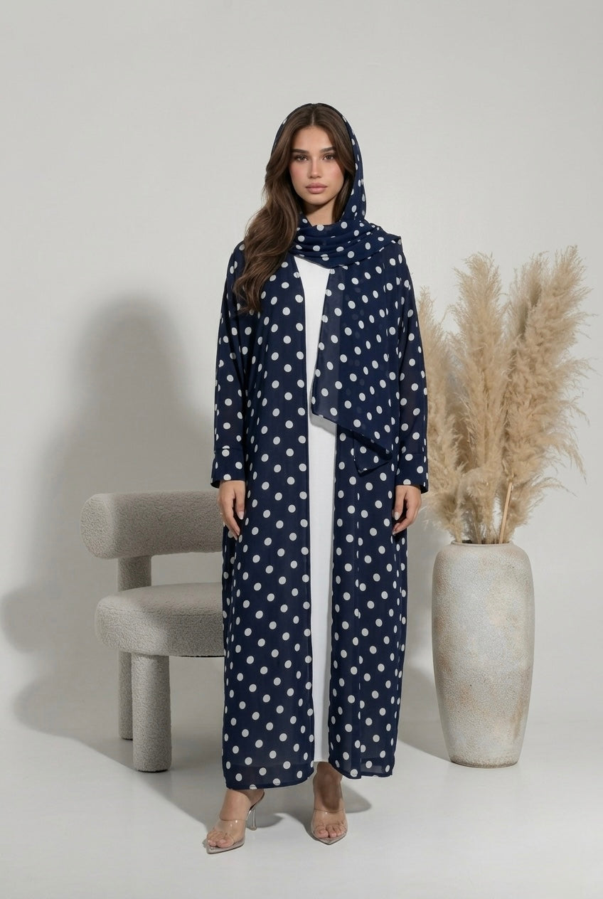 Abaya Polka Dots - Bleu Foncé