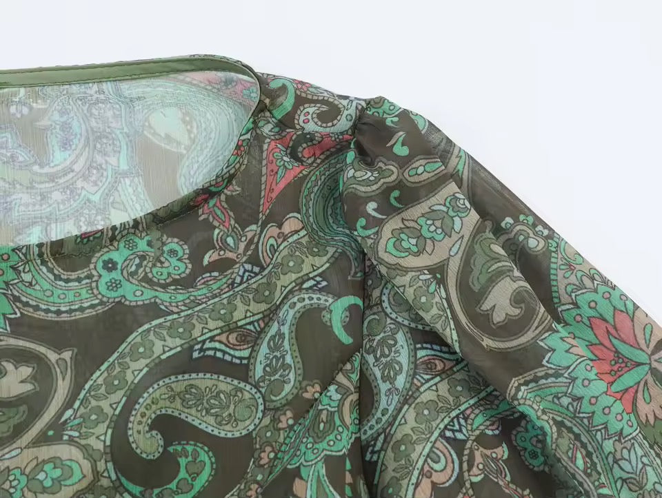 Green floral print dress