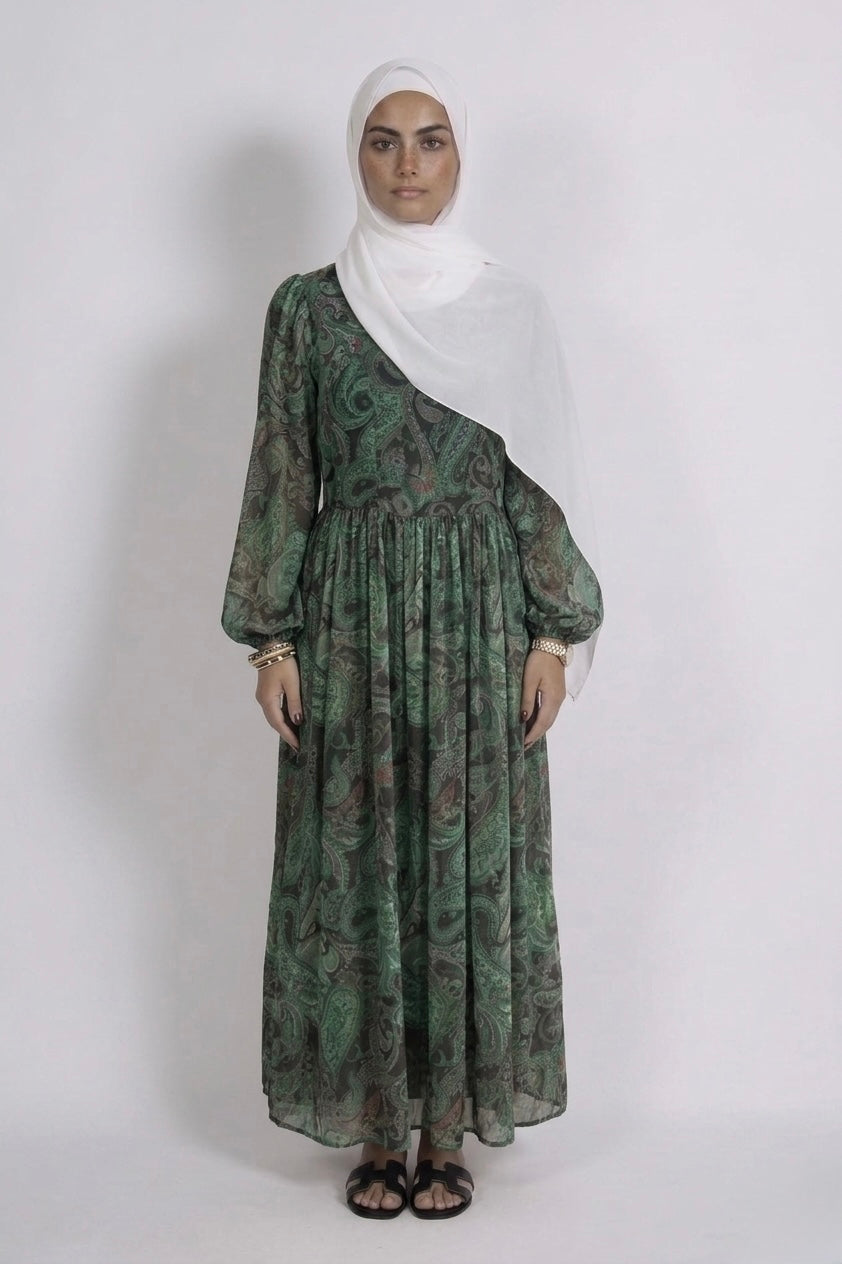 Green floral print dress