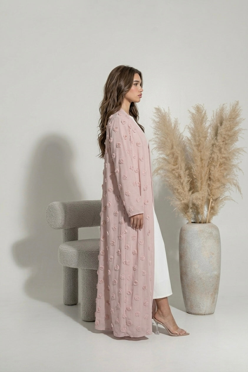 Abaya brodé à fleurs - Rose