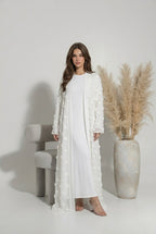 Abaya brodé à fleurs - blanche