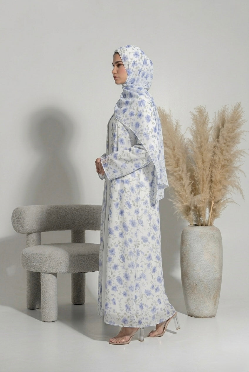 Abaya à fleur bleu