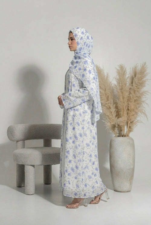 Abaya à fleur bleu