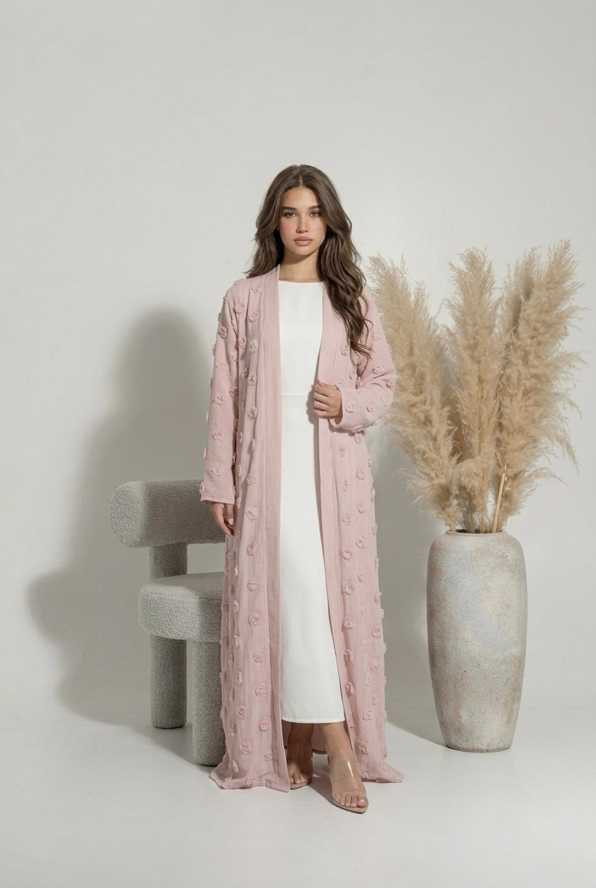 Abaya brodé à fleurs - Rose