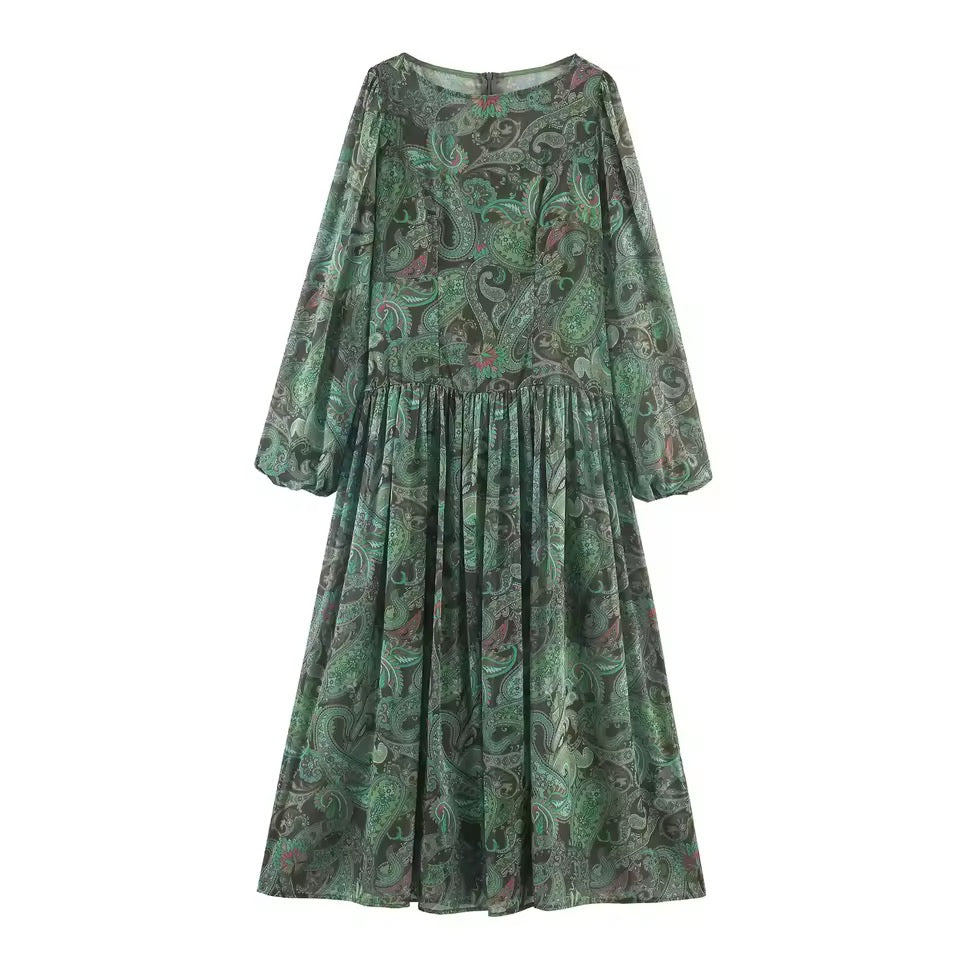 Green floral print dress