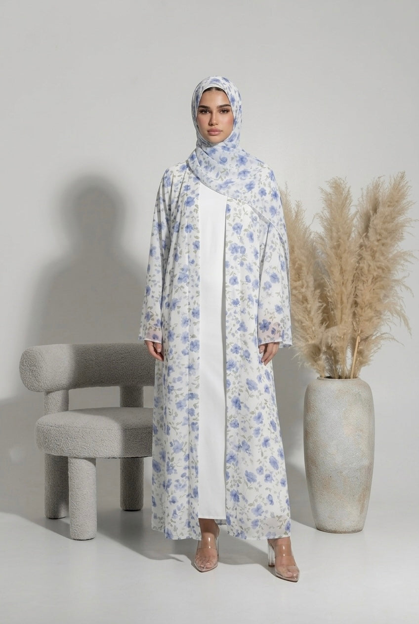 Abaya à fleur bleu
