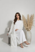 Abaya brodé à fleurs - blanche